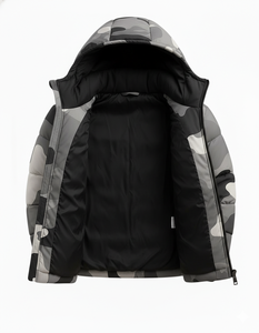 Mens Grey Solid Hooded Waterproof Breathable Puffer Jacket Winter Warm Quilted <b>Bubble</b> <b>Coat</b> Zip Casual Streetwear Outdoor - Product Image 2