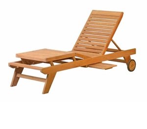 Mango Wood Modern Outdoor Sun Lounger Foldable Adjustable Back Eco-Friendly Hotel Apartment Patio Furniture with <b>Wheels</b> Cushions - Product Image 1