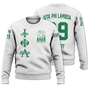 Chaqueta Universitaria Blanca Personalizada Iota Phi Lambda, Suéter Tejido de la Hermandad Iota Phi Lambda - Product Image 3
