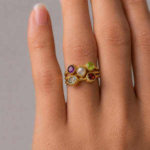 Multi Gemstone Cluster <b>Ring</b> Amethyst Moonstone Peridot Blue Topaz-Modern Brass Unisex <b>Statement</b> <b>Ring</b> Gift for Her - Product Image 5