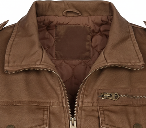 บริการผลิตเสื้อแจ็คเก็ตหนังสไตล์ฮิปฮอป วินเทจ แฟชั่นสำหรับฤดูหนาว ขี่มอเตอร์ไซค์ ซาฟารี  แบบ OEM จากโรงงานโดยตรง - Product Image 4