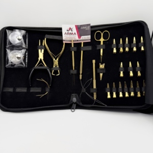 Pinzas de Acero Inoxidable con Logotipo Personalizado Plasma Gold para Extensiones de Cabello, Kit de Herramientas para Extensiones de Cabello con Microperlas, con Hilos y Lazos - Product Image 1