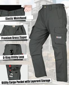 Men's Polyester <b>Work</b> <b>Pants</b> Abrasion Resistant <b>Cargo</b> Trousers with Tool Pockets Gray - Product Image 3