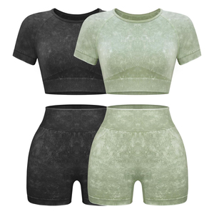 Women's Casual Seamless Ribbed 2 Piece Workout Set Sleeveless Crop Top <b>High</b> Waist <b>Knee</b> Yoga Shorts Solid Breathable Cotton - Product Image 1