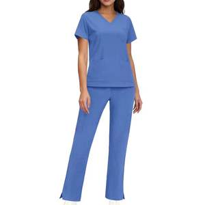 Ensemble d'uniformes d'hôpital et de laboratoire pour infirmières, style américain, col en V, tissu tricoté, doux au toucher, séchage rapide, comprenant un haut et un pantalon de travail - Product Image 1