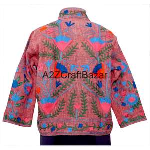 Chaqueta Bomber A2ZCraftBazar con Bordado a Máquina, Volantes, Estampado Floral, Cuello en V, Algodón, Informal, para Fiestas de Invierno/Primavera - Product Image 3