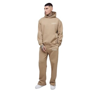 Ensemble de survêtement unisexe kaki à capuche, longueur intégrale, 100 % coton, respirant, anti-plis, décontracté, pour l'hiver, avec logo imprimé, design 2-en-1 - Product Image 1