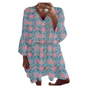 Precios Accesibles: Vestido de Verano Bohemio para Mujer, Estilo Resort, Manga Campana, Estampado a Bloques, Moda Gitana, Estampado a Mano - Product Image 6
