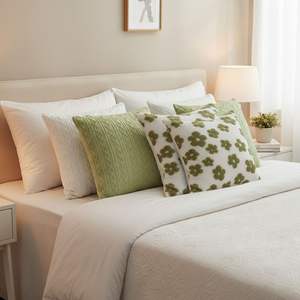 ชุดปลอกหมอนตกแต่งลายดอกไม้ 6 ชิ้น แบบถักลายเคเบิล สีขาวและสีเขียว สำหรับบ้านและสำนักงาน - Product Image 5