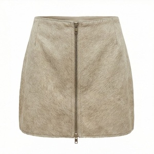 Jupe crayon mini taille haute pour femme en similicuir avec fermeture éclair sur le devant, couleur unie, style minimaliste, à porter toute l'année - Product Image 1