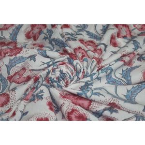 White-Colour <b>Red</b> Flower Print Hand Block Printed Cotton Fabric Wholesale Lightweight Cotton Fabric Indian Floral Dress Making - Product Image 6