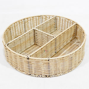 Plateau de service en rotin écologique, rond, multi-compartiments pour l'organisation des collations sur la table de cuisine, rangement ordonné - Product Image 2