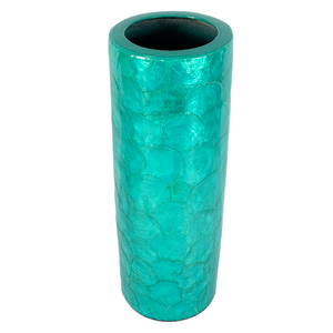 Vase en incrustation de Capiz en céramique turquoise fait à la main Art déco finition brillante motif de coquille décorative pour la décoration intérieure de la maison de mariage - Product Image 2
