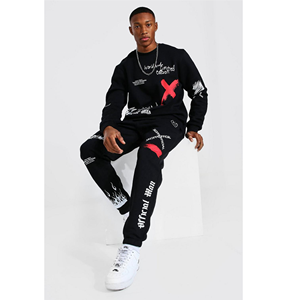 ชุดสูทคอกลมสำหรับผู้ชาย,ชุดวอร์มแบบสวมศีรษะปักลายสำหรับฤดูใบไม้ร่วงขนาดใหญ่ครึ่งซิป - Product Image 3