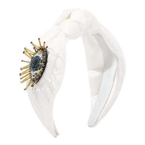 Serre-tête blanc perlé avec nœud central en tissu pour femme - Product Image 1