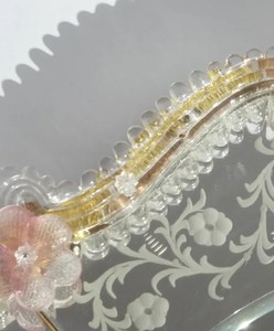 Mid Century Venetian <b>Mirror</b> with Etched Floral Details, Ornate Murano Scalloped <b>Wall</b> <b>Mirror</b>, Antique Style Decorative <b>Mirror</b> - Product Image 3