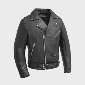 Veste de motard en cuir véritable noir pour homme, coupe ajustée, style punk rock, veste en cuir vintage - Product Image 1