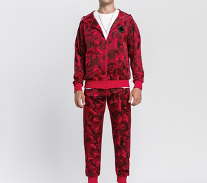 Men Red <b>Camouflage</b> Hooded <b>Tracksuit</b> Full Zipper Sporty Casual Jogging Set 100% Polyester Autumn Wear - Product Image 3