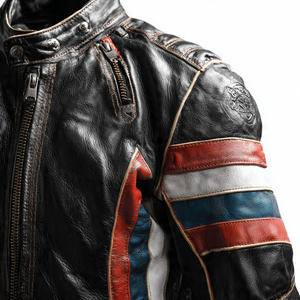 Blouson de moto unisexe en cuir véritable imprimé coupe-vent d'hiver avec fermeture éclair - Product Image 5