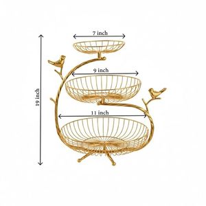 Frutero Metálico de Tres Niveles, Dorado, Moderno, Soporte de Almacenamiento para Cocina, Redondo, Resistente, No Plegable - Product Image 2