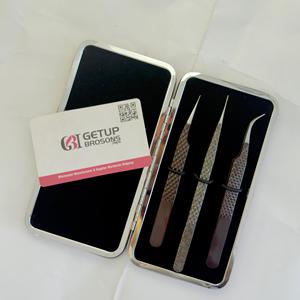 Pinzas para Pestañas GETUP BROSONS IMPEX Rectas/Curvas/Antiestáticas de Precisión, 10 mm de Longitud, Acero Inoxidable con Recubrimiento en Polvo Marrón - Product Image 1