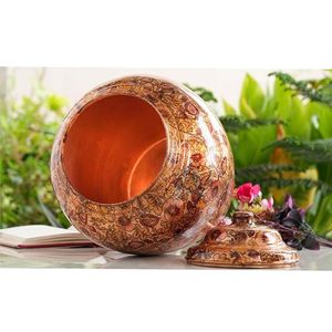 Distributeur d'eau en cuivre à motif floral avec couvercle et robinet pour usage domestique - Product Image 2