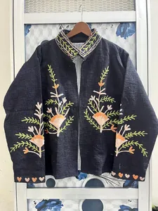 Suzani Floral Embroidered <b>Velvet</b> <b>Jacket</b> Handmade Bohemian Winter Coat Folk Ethnic Kimono Festival Statement Outerwear for <b>Women</b> - Product Image 1