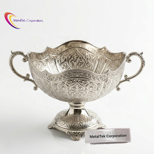 Bol à chocolat décoratif en argent plaqué, artisanal et luxueux, avec piédestal antique et poignées, idéal pour les fruits, les bonbons, ou comme cadeau de mariage. - Product Image 1