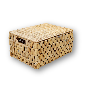 Vintage Rectangle Natural Hyacinth Rattan Eco-Friendly Handle Multi-Purpose Basket Lid <b>Storage</b> Organizer Handmade - Product Image 2