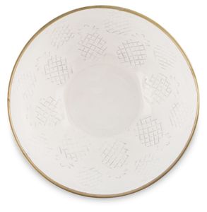 Plateau décoratif en émail or et blanc, centre de table en métal artisanal avec bord texturé, bol élégant finition laiton, plat à bijoux - Product Image 5