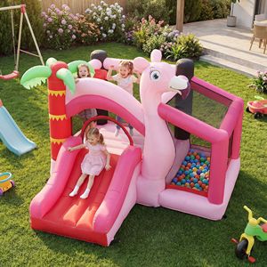 Casa Gonfiabile Rosa con Piscina di Palline e Canestro da Basket, Parco Giochi Gonfiabile per Interni ed Esterni con Ventilatore - Product Image 2