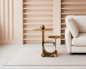Table d'appoint moderne en acier inoxydable 304 doré avec deux dessus ronds et étagère de rangement, meubles de salon - Product Image 2