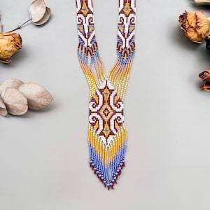 TRENDING Handmade DESIGN Boho hippie necklace, ethnic beaded jewelry , Long Gerdan, cream blue orange necklace for wedding, gift - Product Image 6