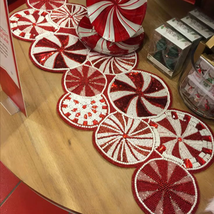 Handmade Durable Beaded <b>Round</b> <b>Mats</b> & Pads Coaster Set Peppermint Swirl Design Bead Embroidery Table Decor Modern HK EXPORTS - Product Image 4