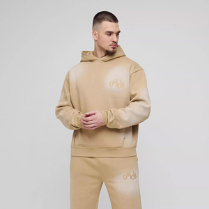 Trendy Wholesale Custom Logo Tall Oversized Distressed Tracksuit For Men Official Applique <b>Spray</b> Wash Hooded Hoodie & Jogger <b>Set</b> - Product Image 3