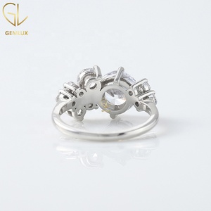 Round Cut Moissanite <b>Diamond</b> <b>Ring</b>, Cluster <b>Ring</b>, Prong Setting <b>Ring</b>, 18k Gold Engagement <b>Ring</b> - Product Image 4