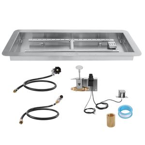 Braciere Rettangolare da Incasso in Acciaio Inox 36 x 12 Pollici, Kit Bruciatore a Gas Naturale/Propano 150.000 BTU - Product Image 1