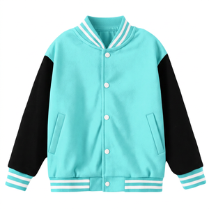 Veste universitaire pour homme bleu aqua et blanc, personnalisable, style Letterman, Bomber de baseball, en satin premium, streetwear, uniforme d'équipe, vente en gros - Product Image 1