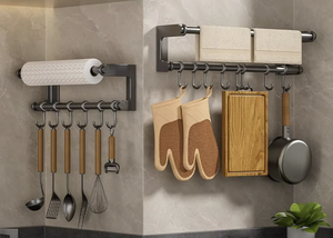 Wall Mounted Stainless Steel Kitchen <b>Hook</b> Rack Tissue Holder Rod <b>Shelf</b> Spoon Spatula Storage Organizer Bathroom Kitchen Use - Product Image 2