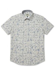 Men's Short Sleeve Casual Shirt <b>Light</b> Blue <b>Leaf</b> Print Turn-down Collar Breathable Poplin Summer Style Linen/Cotton Double - Product Image 4