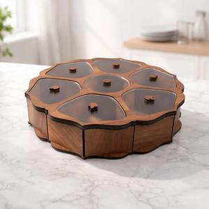 Caja de especias de madera más vendida con 7 compartimentos y tapa de madera, tradicional Masala Dabba para almacenamiento en la cocina, disponible para la venta. - Product Image 6