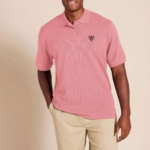 Men's <b>Pink</b> Short Sleeve Pique <b>Polo</b> <b>Shirt</b> With Embroidered Logo Casual Regular Fit Cotton Breathable Design Front Logo - Product Image 6