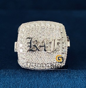 Men's Hip Hop Style <b>Ring</b> In 14K Solid Yellow Gold Full Iced Out VVS Round Moissanite Custom <b>Name</b> & Number Pinky <b>Ring</b> - Product Image 1
