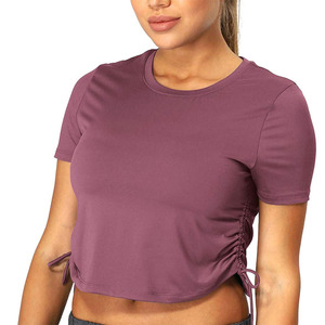 T-shirt court pour femme, couleur unie, col rond, manches courtes, 100% coton jersey, décontracté, respirant, printemps été - Product Image 4