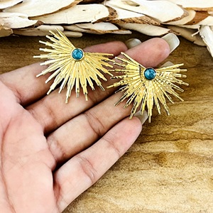 Creative Boho Sunburst <b>Stud</b> <b>Earrings</b> Brass 18k Gold Plated Turquoise Women's Gift Celestial Burst Wholesale OEM ODM - Product Image 4