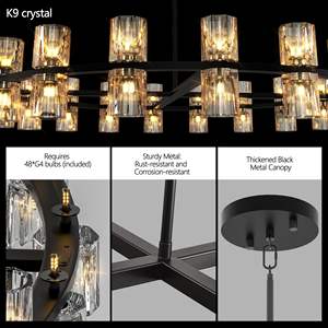 48 Inches Simple Modern Luxury LED <b>Lighting</b> Chandelier Black Crystal Pendant Lights for Living Room Dining Room <b>Decor</b> Includes - Product Image 3