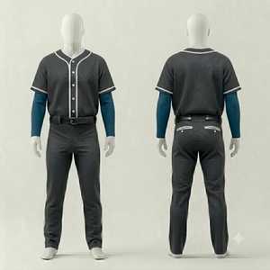 Ensemble uniforme de baseball pour hommes : maillot et pantalon, couleur unie, respirant, polyester, manches courtes, fermeture boutonnée, coupe classique, tenue d'équipe - Product Image 1