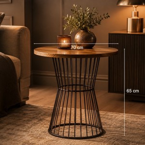 <b>Round</b> Teak Wood <b>Top</b> Metal Legs Dining <b>Table</b> Contemporary Modern Design 70 Cm Diameter 65 Cm Height Home Furniture Model TAB16 - Product Image 1