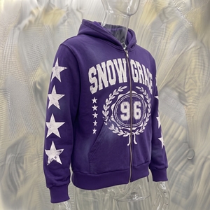 Sudadera con Capucha y Cierre de Cremallera Snow Grace para Hombre, Ropa Casual de Invierno, Diseño Estampado, Corte Holgado, 100% Algodón - Product Image 2