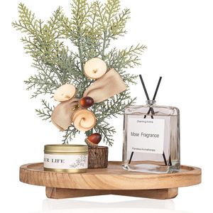 Vassoio Decorativo in Legno Stile Rustico per Cucina, Porta Sapone, Profumi, Candele e Spugne, Organizzatore da Bancone per Bagno - Product Image 1